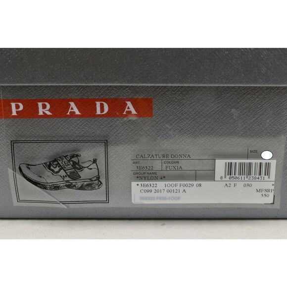 NIB PRADA 3E6322 PINK NYLON WHITE PATENT LEATHER LOW TOP STRAP SNEAKERS 39.5 - Picture 11 of 11